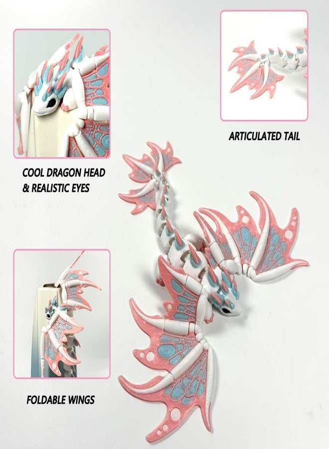 Kizcmvre 3D Printed Dragon with Wings - Articulated 7 Inch Pink Flying 3D Printed Dragon Toy,3D Printed Animal Fidget Toy for Creative Desk Pet Decor Fun Gift.(Pink) - Image 3